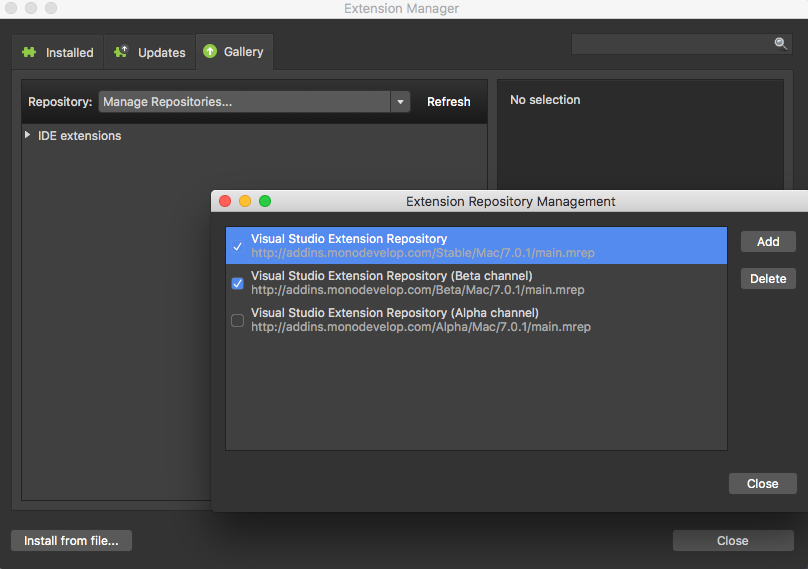 loading aws extensions to visual studio for mac